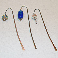 Metal bookmarks with lampwork glass beads
