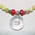 #652 Green turquoise & coral necklace